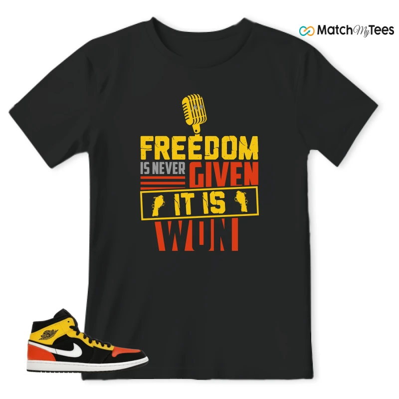 NIKE JORDAN 1 MID BLACK AMARILLO ORANGE SNEAKER Matching Tees t-shirt