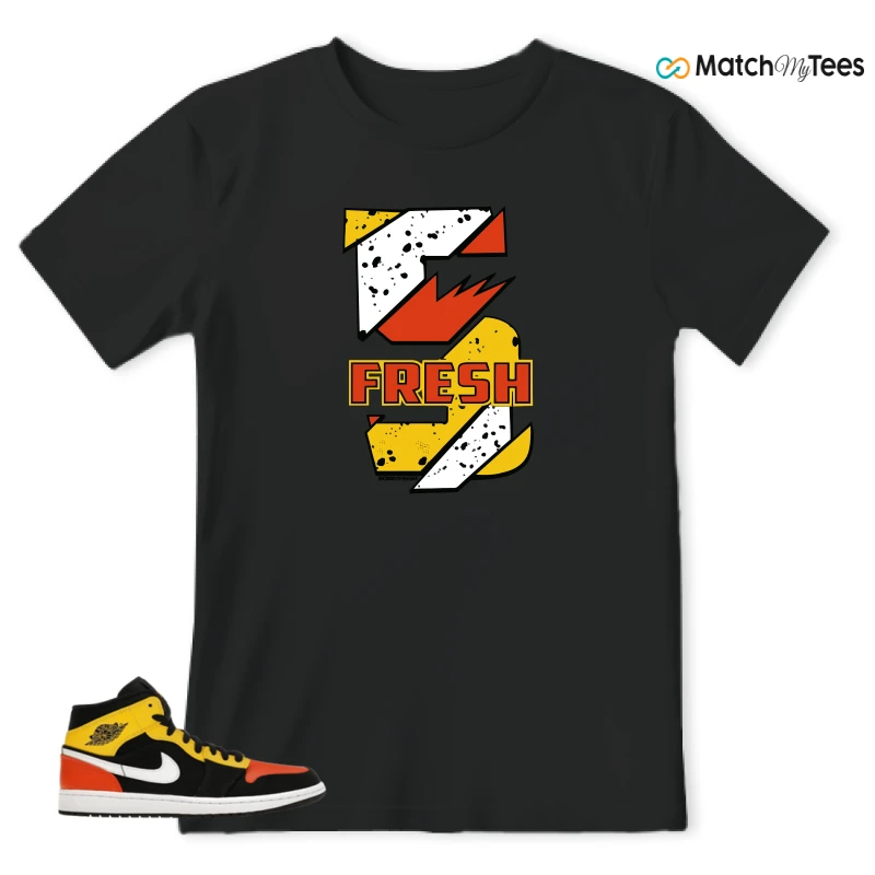NIKE JORDAN 1 MID BLACK AMARILLO ORANGE SNEAKER Matching Tees t-shirt