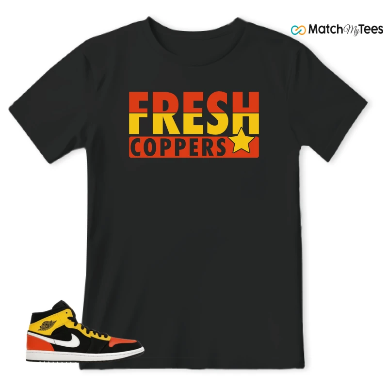 NIKE JORDAN 1 MID BLACK AMARILLO ORANGE SNEAKER Matching Tees t-shirt