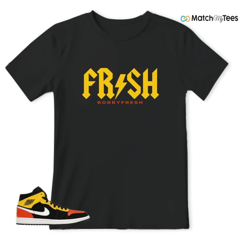NIKE JORDAN 1 MID BLACK AMARILLO ORANGE SNEAKER Matching Tees t-shirt