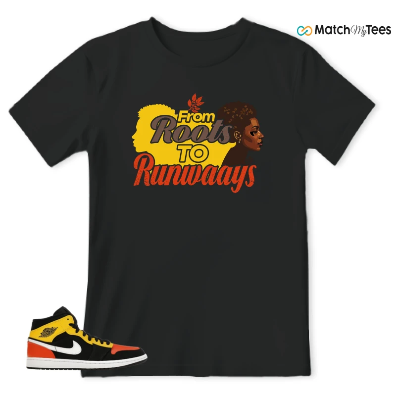 NIKE JORDAN 1 MID BLACK AMARILLO ORANGE SNEAKER Matching Tees t-shirt