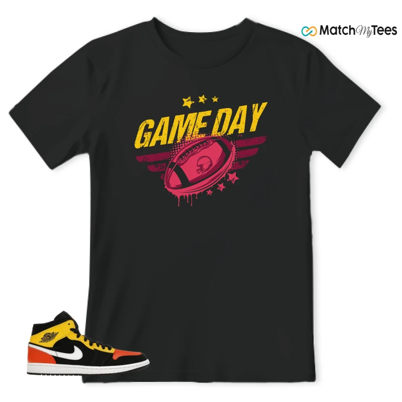 NIKE JORDAN 1 MID BLACK AMARILLO ORANGE SNEAKER Matching Tees t-shirt