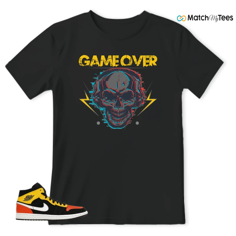NIKE JORDAN 1 MID BLACK AMARILLO ORANGE SNEAKER Matching Tees t-shirt
