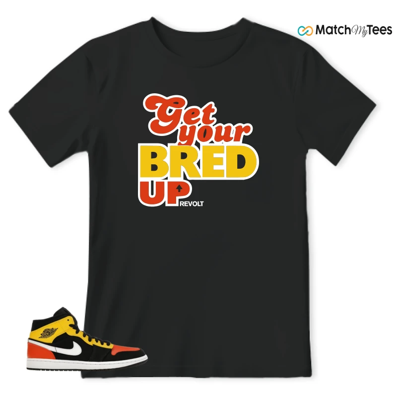 NIKE JORDAN 1 MID BLACK AMARILLO ORANGE SNEAKER Matching Tees t-shirt