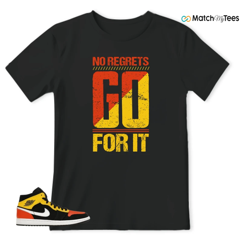 NIKE JORDAN 1 MID BLACK AMARILLO ORANGE SNEAKER Matching Tees t-shirt