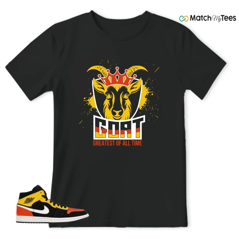 NIKE JORDAN 1 MID BLACK AMARILLO ORANGE SNEAKER Matching Tees t-shirt