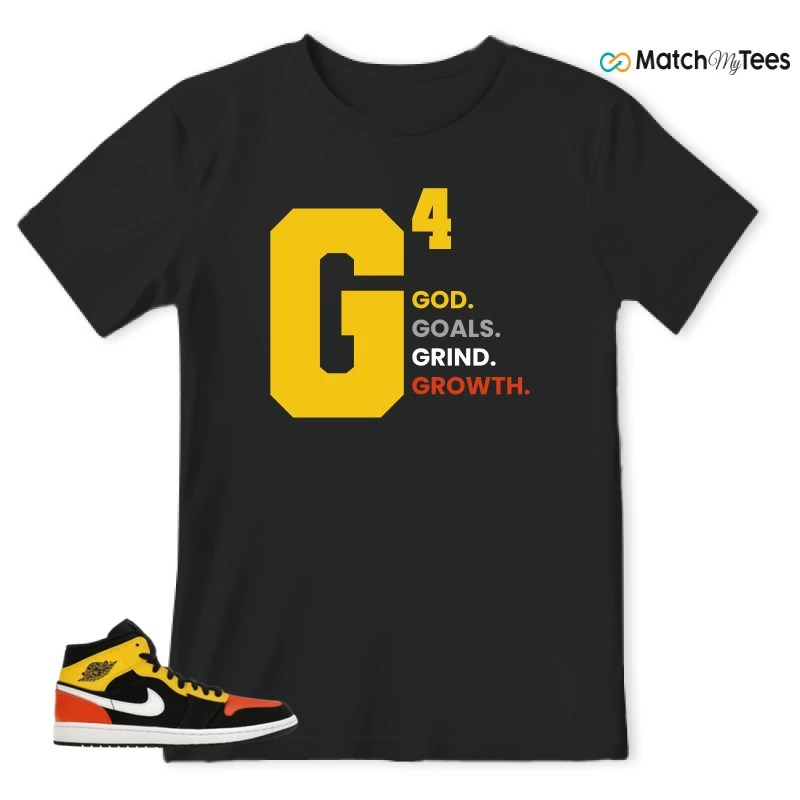 NIKE JORDAN 1 MID BLACK AMARILLO ORANGE SNEAKER Matching Tees t-shirt