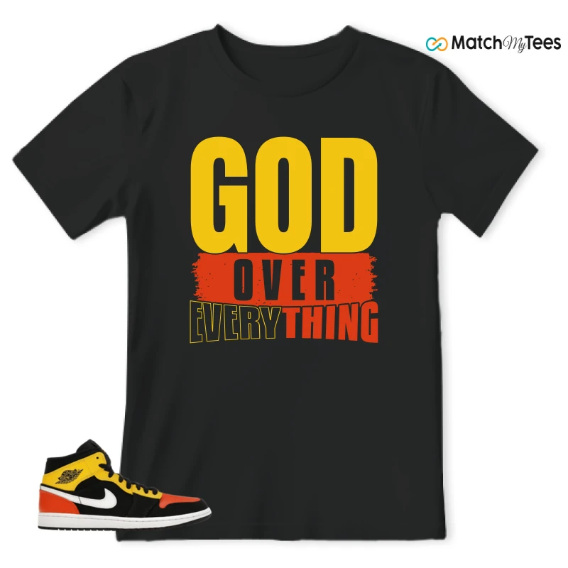 NIKE JORDAN 1 MID BLACK AMARILLO ORANGE SNEAKER Matching Tees t-shirt