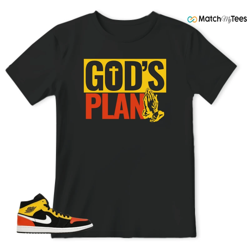NIKE JORDAN 1 MID BLACK AMARILLO ORANGE SNEAKER Matching Tees t-shirt