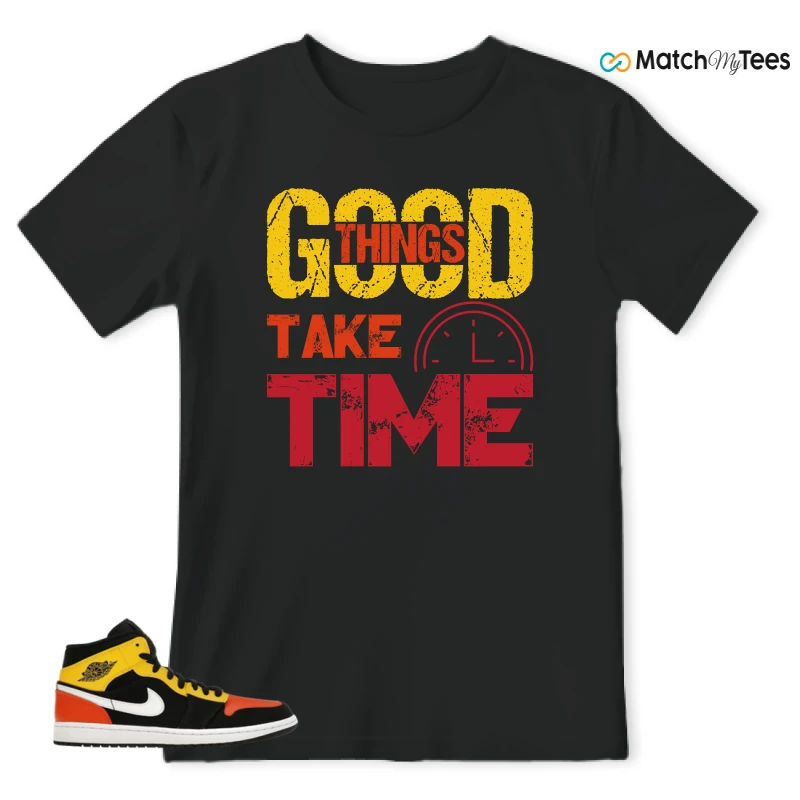 NIKE JORDAN 1 MID BLACK AMARILLO ORANGE SNEAKER Matching Tees t-shirt