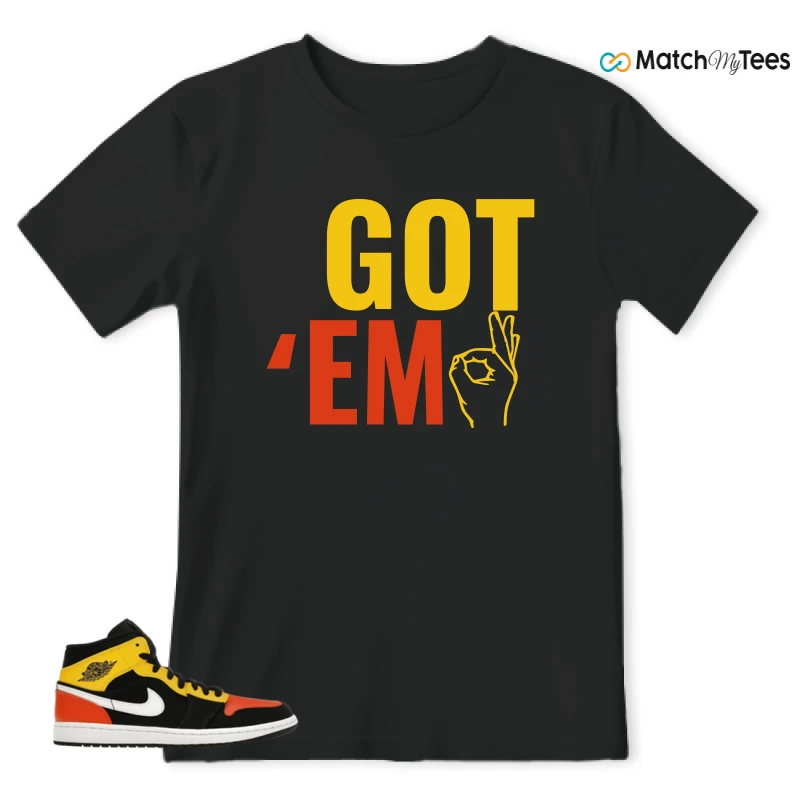 NIKE JORDAN 1 MID BLACK AMARILLO ORANGE SNEAKER Matching Tees t-shirt