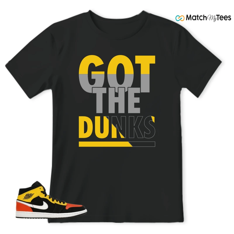 NIKE JORDAN 1 MID BLACK AMARILLO ORANGE SNEAKER Matching Tees t-shirt