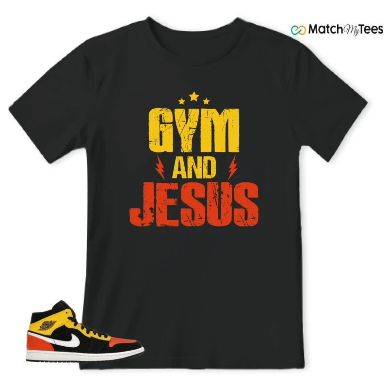 NIKE JORDAN 1 MID BLACK AMARILLO ORANGE SNEAKER Matching Tees t-shirt