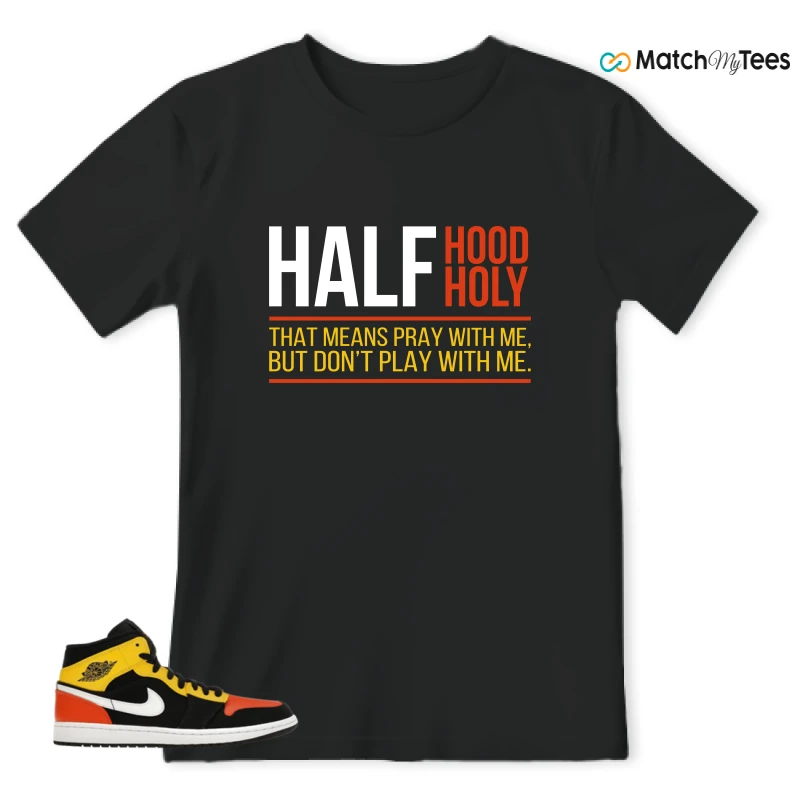 NIKE JORDAN 1 MID BLACK AMARILLO ORANGE SNEAKER Matching Tees t-shirt