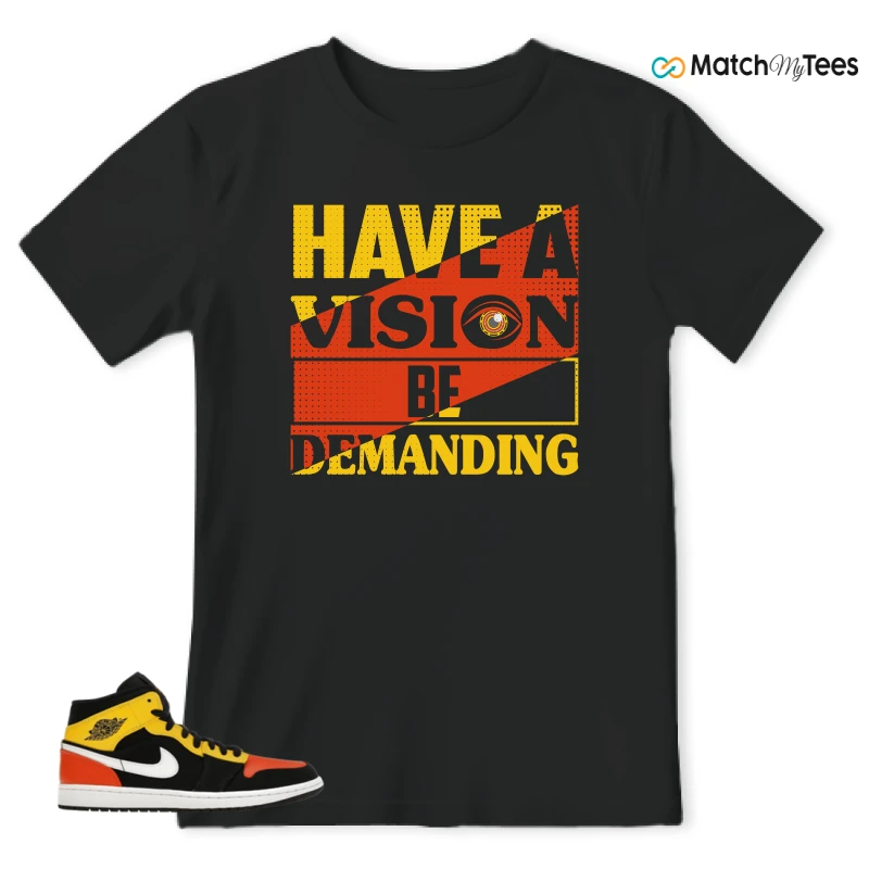 NIKE JORDAN 1 MID BLACK AMARILLO ORANGE SNEAKER Matching Tees t-shirt