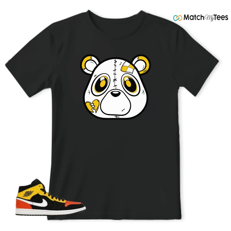 NIKE JORDAN 1 MID BLACK AMARILLO ORANGE SNEAKER Matching Tees t-shirt