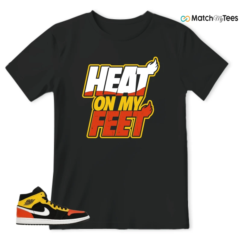 NIKE JORDAN 1 MID BLACK AMARILLO ORANGE SNEAKER Matching Tees t-shirt