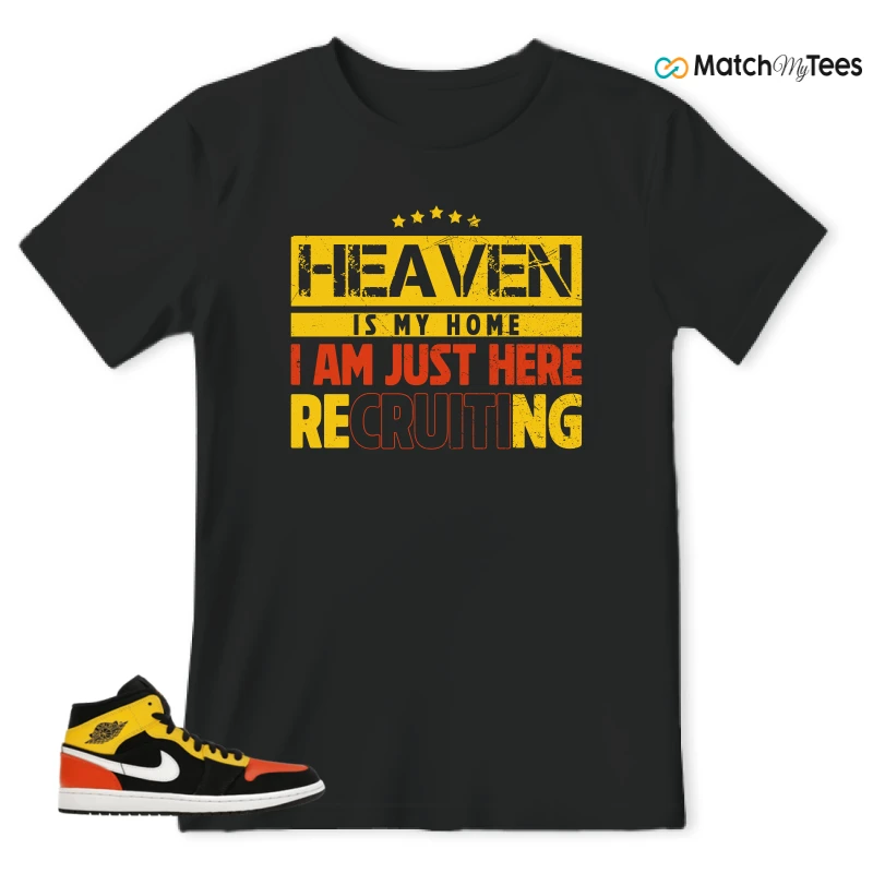 NIKE JORDAN 1 MID BLACK AMARILLO ORANGE SNEAKER Matching Tees t-shirt