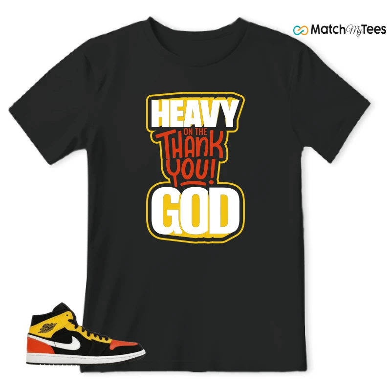 NIKE JORDAN 1 MID BLACK AMARILLO ORANGE SNEAKER Matching Tees t-shirt