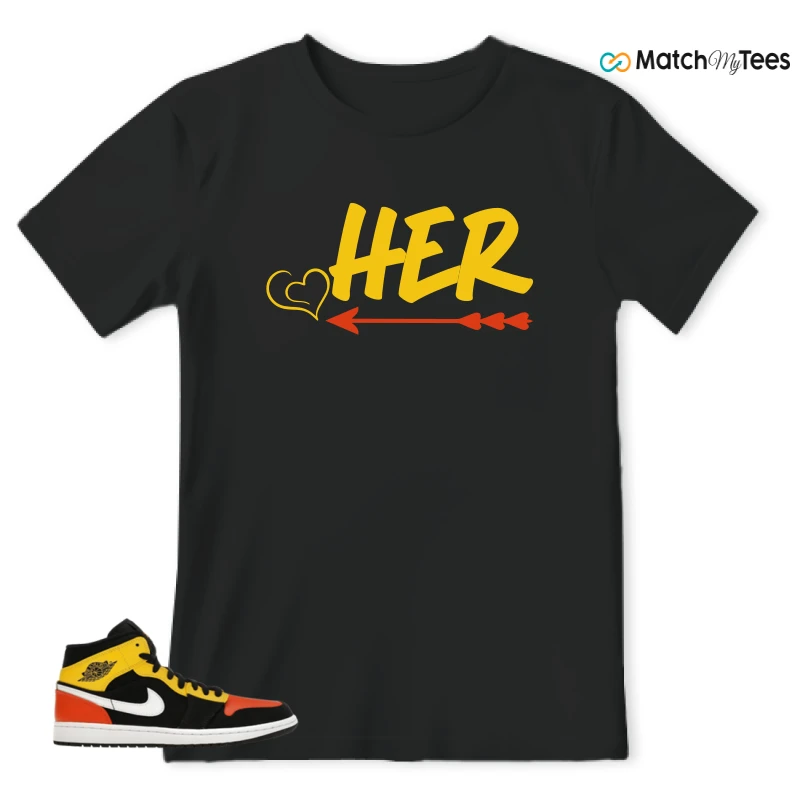 NIKE JORDAN 1 MID BLACK AMARILLO ORANGE SNEAKER Matching Tees t-shirt