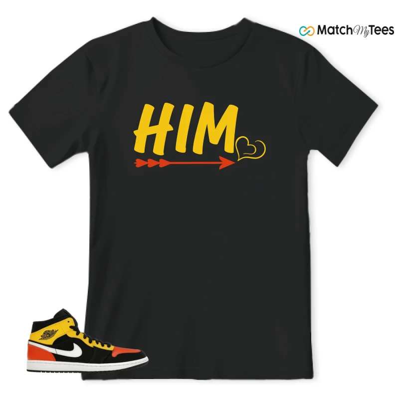NIKE JORDAN 1 MID BLACK AMARILLO ORANGE SNEAKER Matching Tees t-shirt