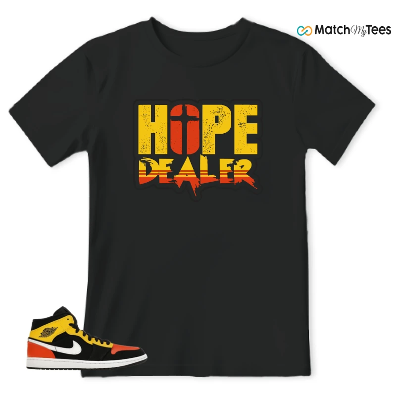 NIKE JORDAN 1 MID BLACK AMARILLO ORANGE SNEAKER Matching Tees t-shirt