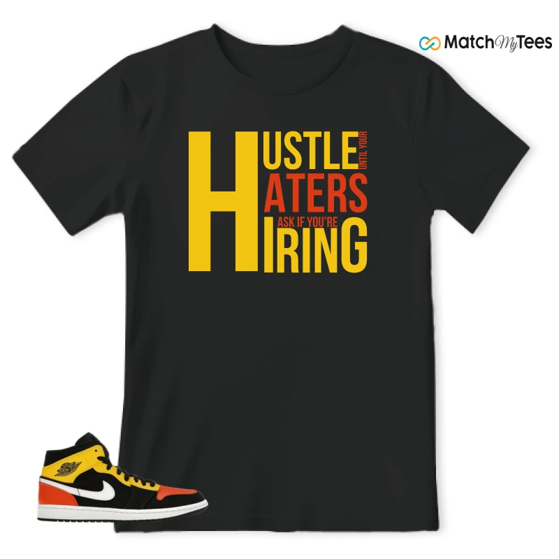 NIKE JORDAN 1 MID BLACK AMARILLO ORANGE SNEAKER Matching Tees t-shirt