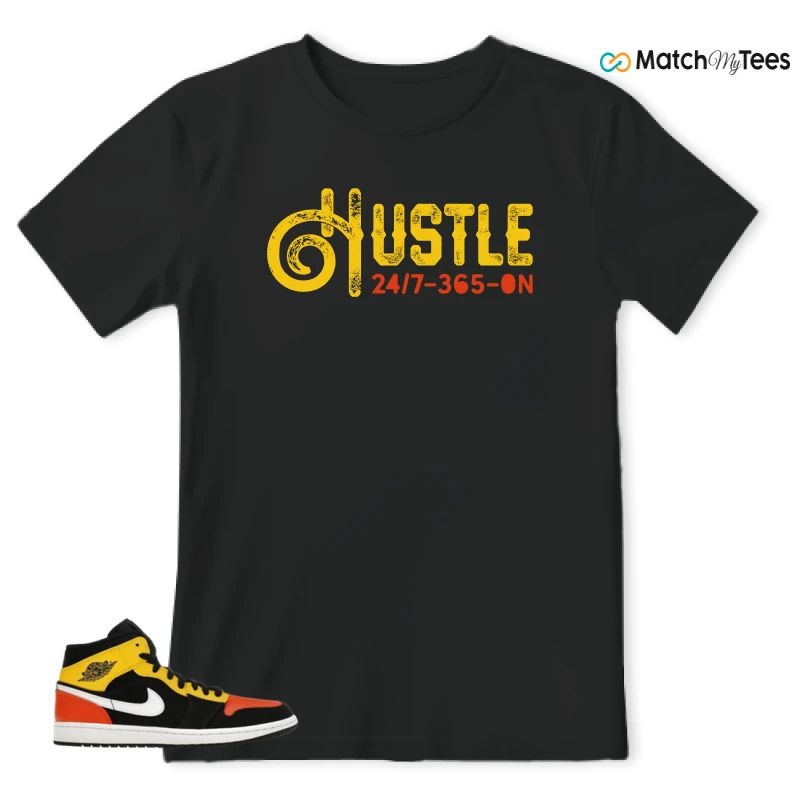 NIKE JORDAN 1 MID BLACK AMARILLO ORANGE SNEAKER Matching Tees t-shirt