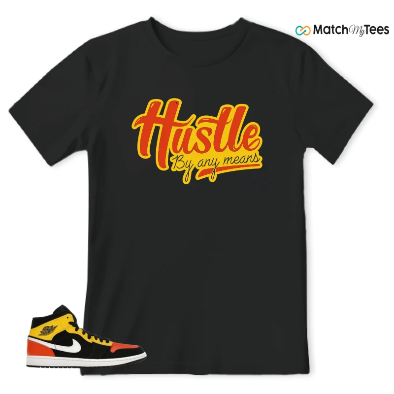 NIKE JORDAN 1 MID BLACK AMARILLO ORANGE SNEAKER Matching Tees t-shirt