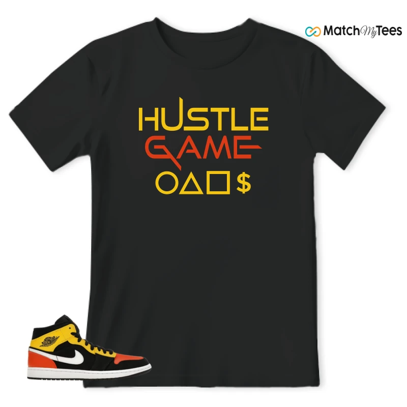 NIKE JORDAN 1 MID BLACK AMARILLO ORANGE SNEAKER Matching Tees t-shirt