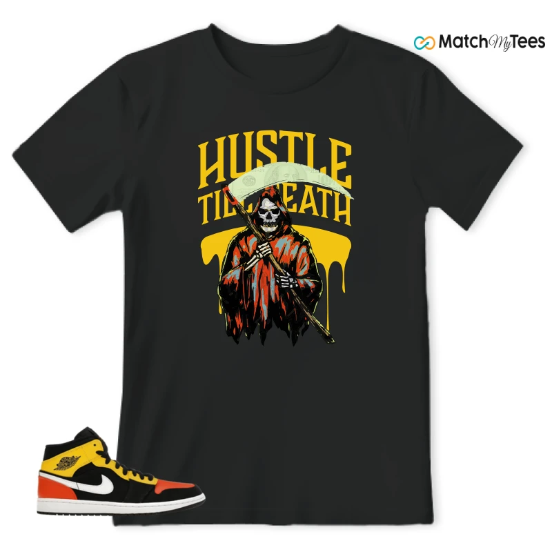 NIKE JORDAN 1 MID BLACK AMARILLO ORANGE SNEAKER Matching Tees t-shirt