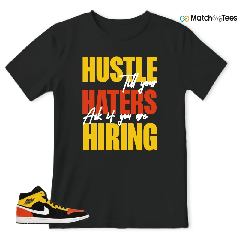 NIKE JORDAN 1 MID BLACK AMARILLO ORANGE SNEAKER Matching Tees t-shirt