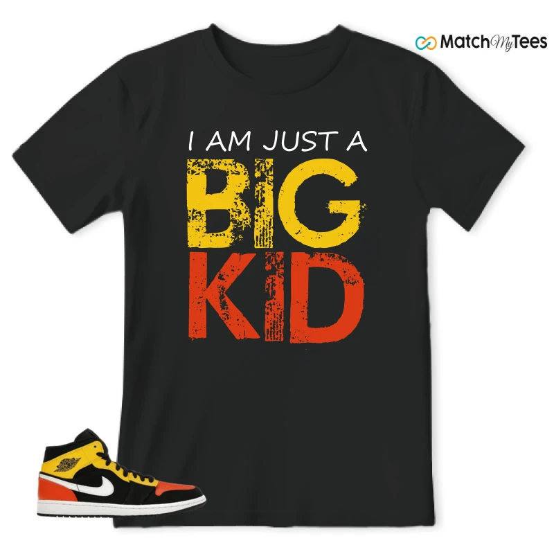NIKE JORDAN 1 MID BLACK AMARILLO ORANGE SNEAKER Matching Tees t-shirt