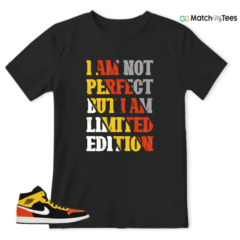 NIKE JORDAN 1 MID BLACK AMARILLO ORANGE SNEAKER Matching Tees t-shirt