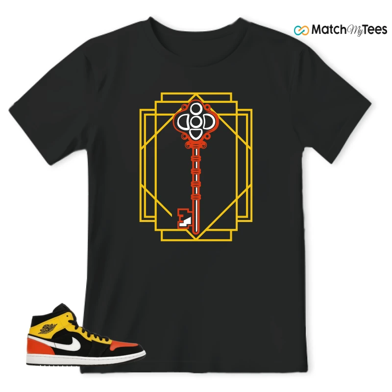 NIKE JORDAN 1 MID BLACK AMARILLO ORANGE SNEAKER Matching Tees t-shirt