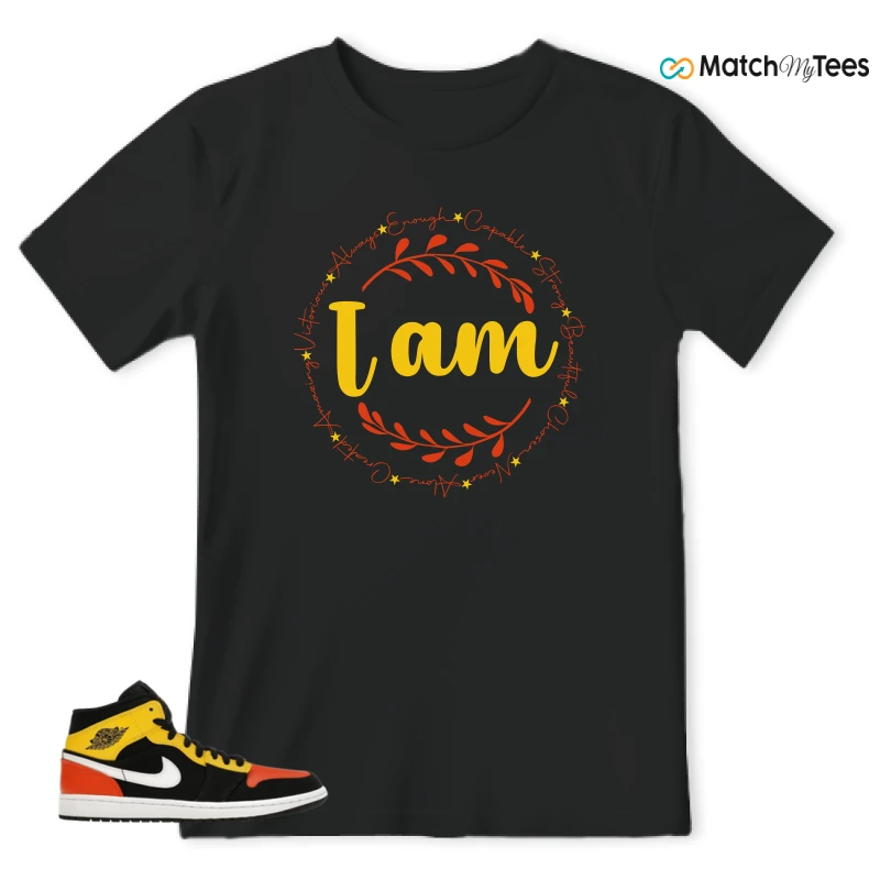 NIKE JORDAN 1 MID BLACK AMARILLO ORANGE SNEAKER Matching Tees t-shirt