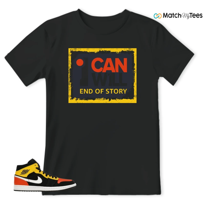NIKE JORDAN 1 MID BLACK AMARILLO ORANGE SNEAKER Matching Tees t-shirt