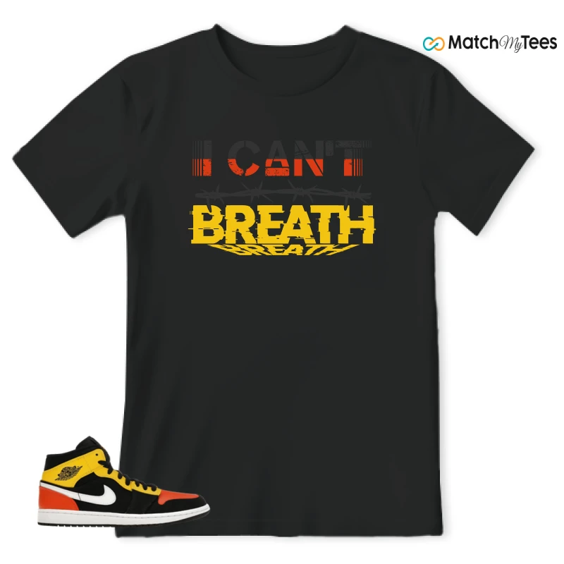 NIKE JORDAN 1 MID BLACK AMARILLO ORANGE SNEAKER Matching Tees t-shirt