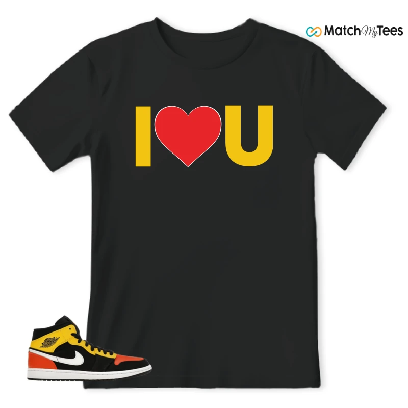 NIKE JORDAN 1 MID BLACK AMARILLO ORANGE SNEAKER Matching Tees t-shirt