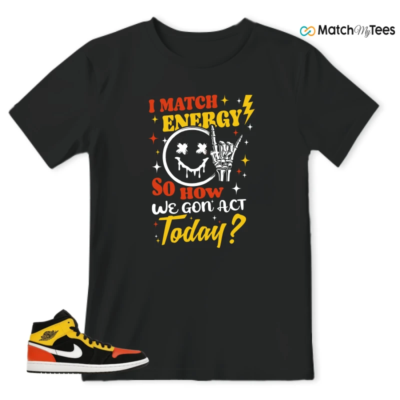 NIKE JORDAN 1 MID BLACK AMARILLO ORANGE SNEAKER Matching Tees t-shirt