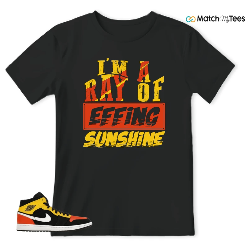 NIKE JORDAN 1 MID BLACK AMARILLO ORANGE SNEAKER Matching Tees t-shirt
