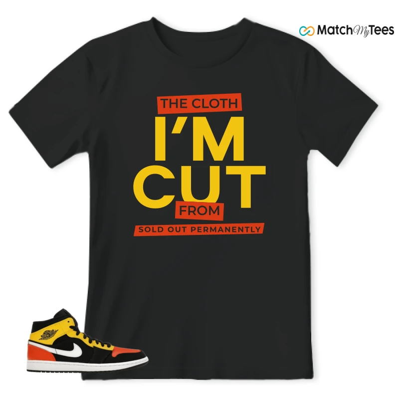 NIKE JORDAN 1 MID BLACK AMARILLO ORANGE SNEAKER Matching Tees t-shirt