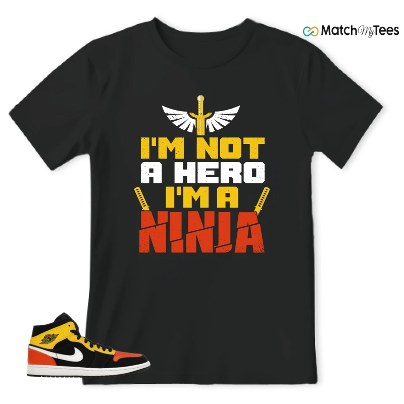 NIKE JORDAN 1 MID BLACK AMARILLO ORANGE SNEAKER Matching Tees t-shirt