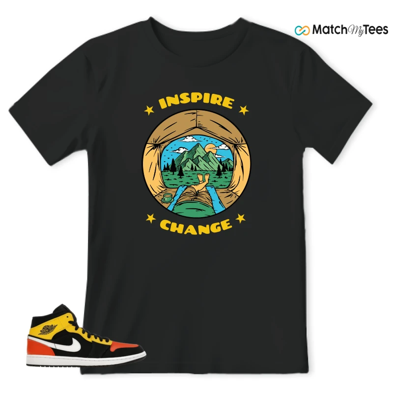NIKE JORDAN 1 MID BLACK AMARILLO ORANGE SNEAKER Matching Tees t-shirt