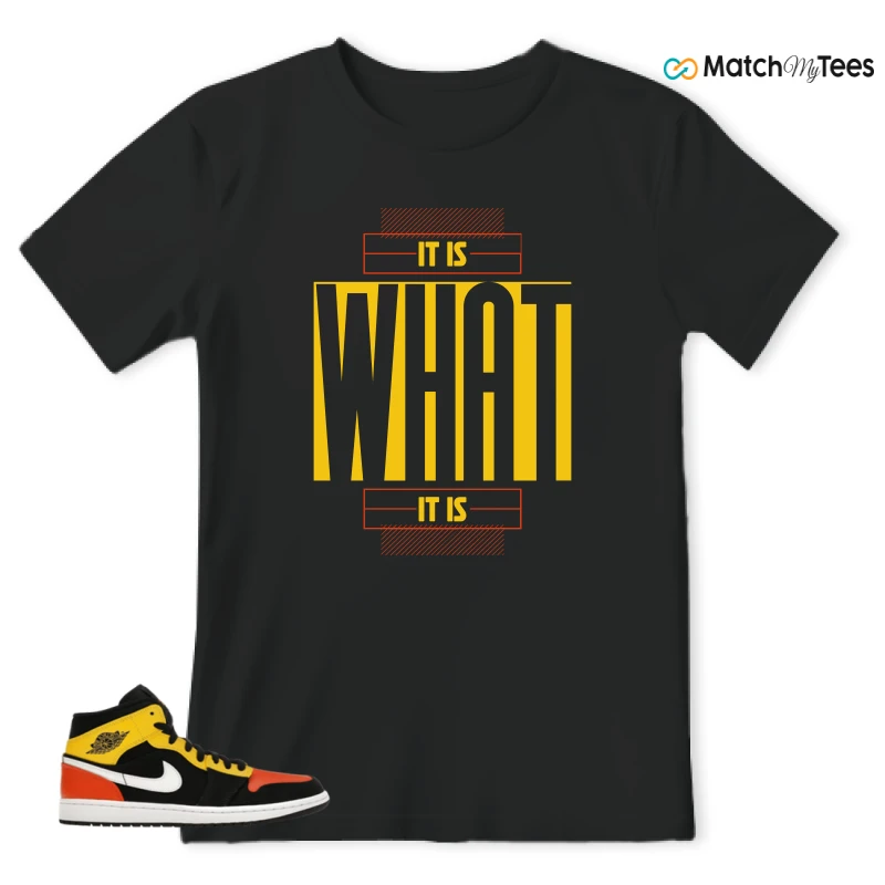 NIKE JORDAN 1 MID BLACK AMARILLO ORANGE SNEAKER Matching Tees t-shirt