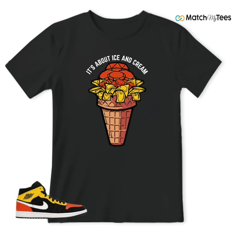 NIKE JORDAN 1 MID BLACK AMARILLO ORANGE SNEAKER Matching Tees t-shirt