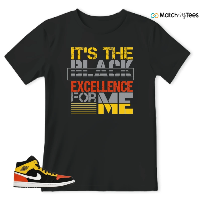 NIKE JORDAN 1 MID BLACK AMARILLO ORANGE SNEAKER Matching Tees t-shirt