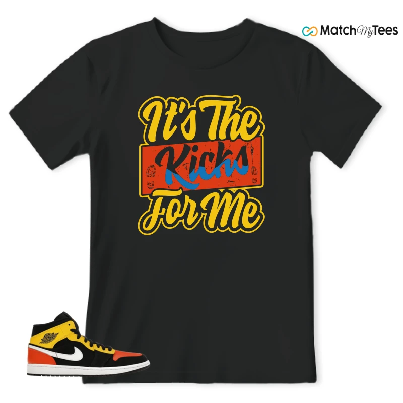 NIKE JORDAN 1 MID BLACK AMARILLO ORANGE SNEAKER Matching Tees t-shirt