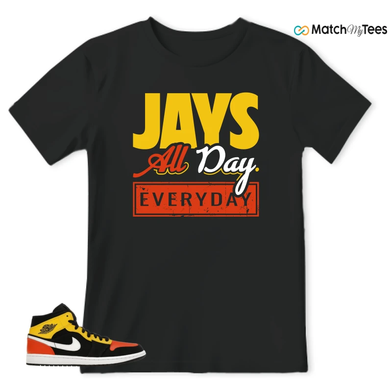 NIKE JORDAN 1 MID BLACK AMARILLO ORANGE SNEAKER Matching Tees t-shirt