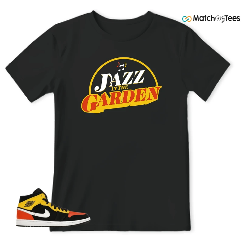 NIKE JORDAN 1 MID BLACK AMARILLO ORANGE SNEAKER Matching Tees t-shirt